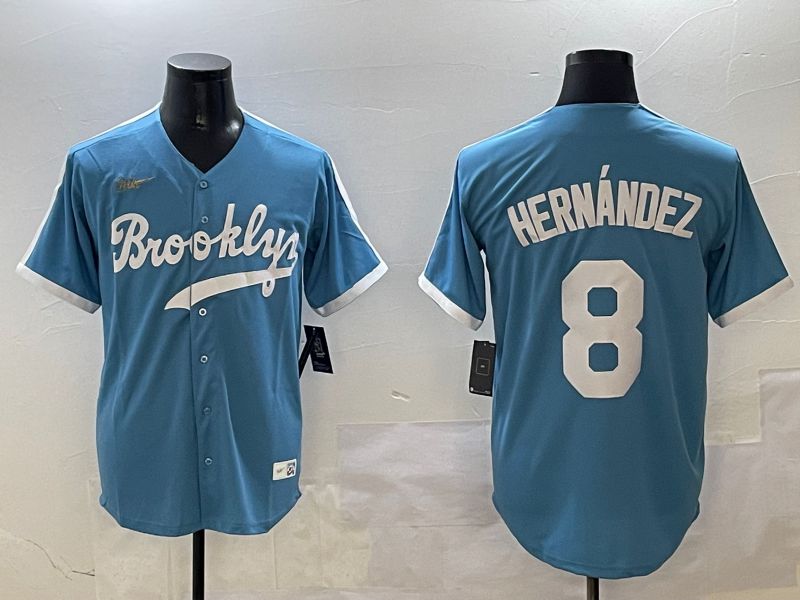 Men Los Angeles Dodgers #8 Hernandez Light Blue Throwback Game 2025 Nike MLB Jersey style 306